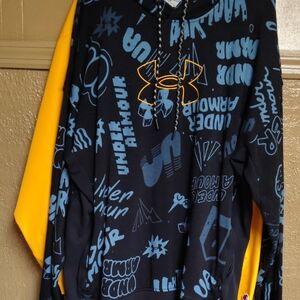 Under Armour Black Hoodie with Yellow and Blue Graphics